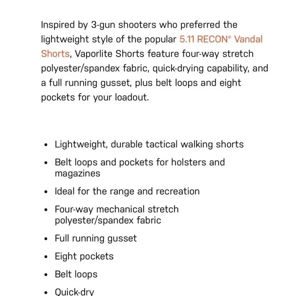 5.11 Tactical Shorts Mens‎ 44 Black Vaporlite Performance Stretch Pockets 73331